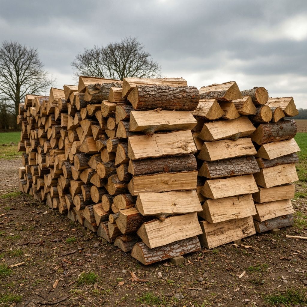Stacked firewood logs ready for delivery